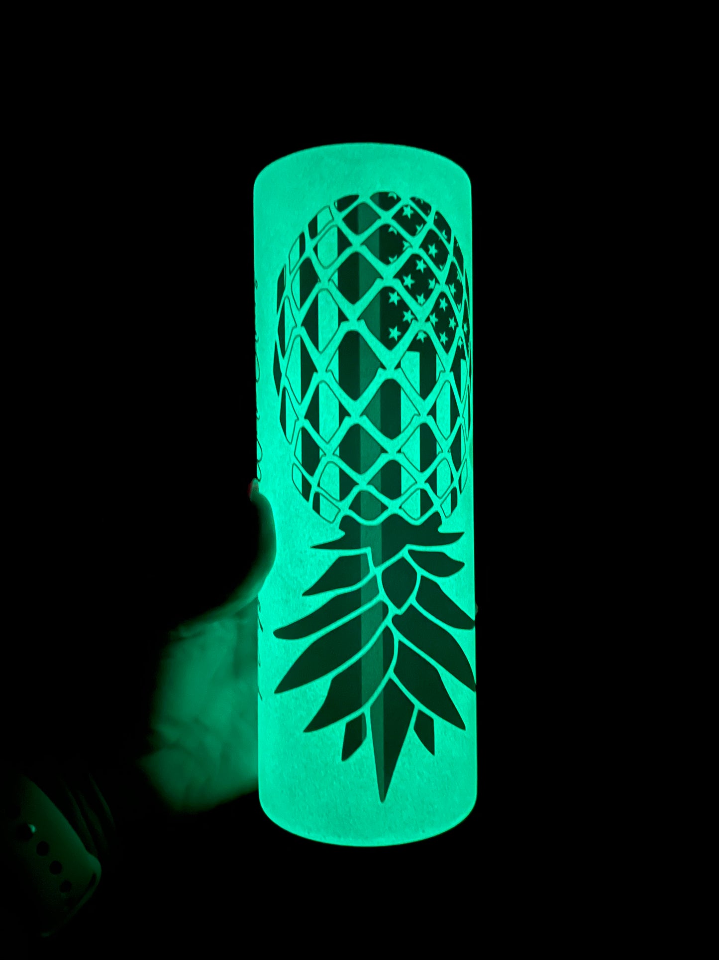 Thin Green Line Upside Down Pineapple Personalized Glow Tumbler