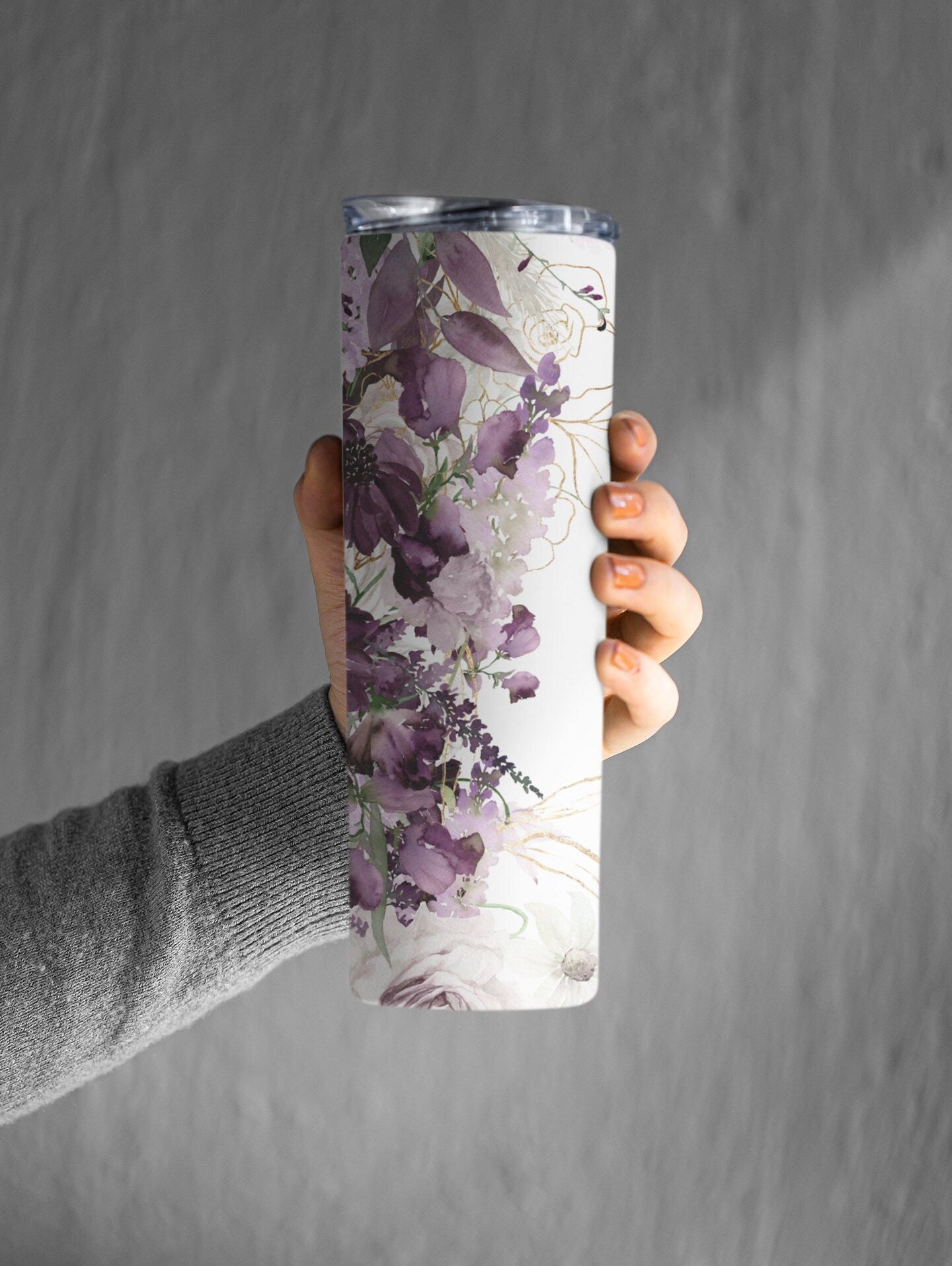 GLOW in the Dark Personalized Purple Floral 20 oz Skinny Tumbler