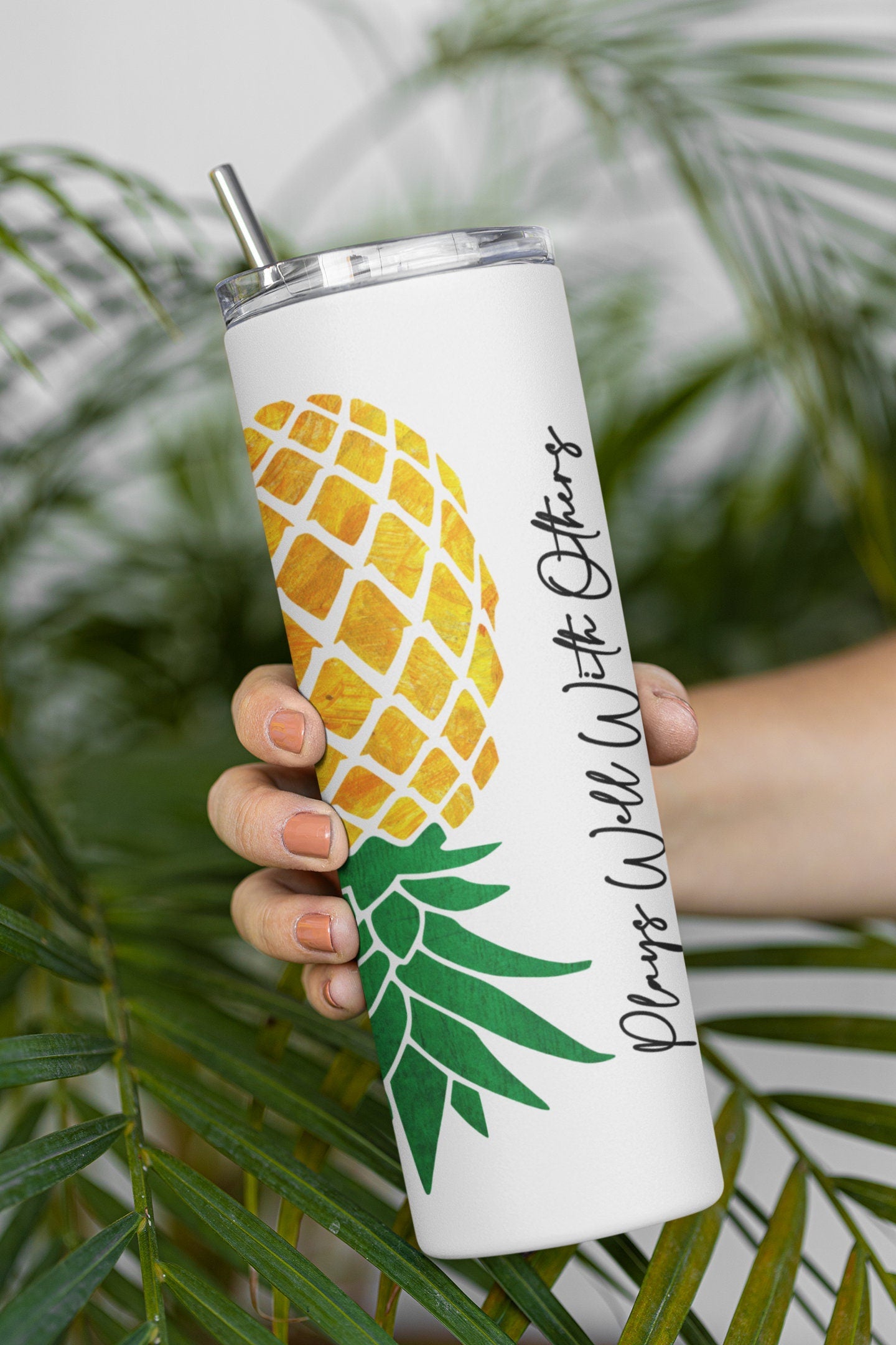Upside Down Pineapple Plays Well With Others Glow Tumbler - Yellow Pineapple Lifestyle Gift