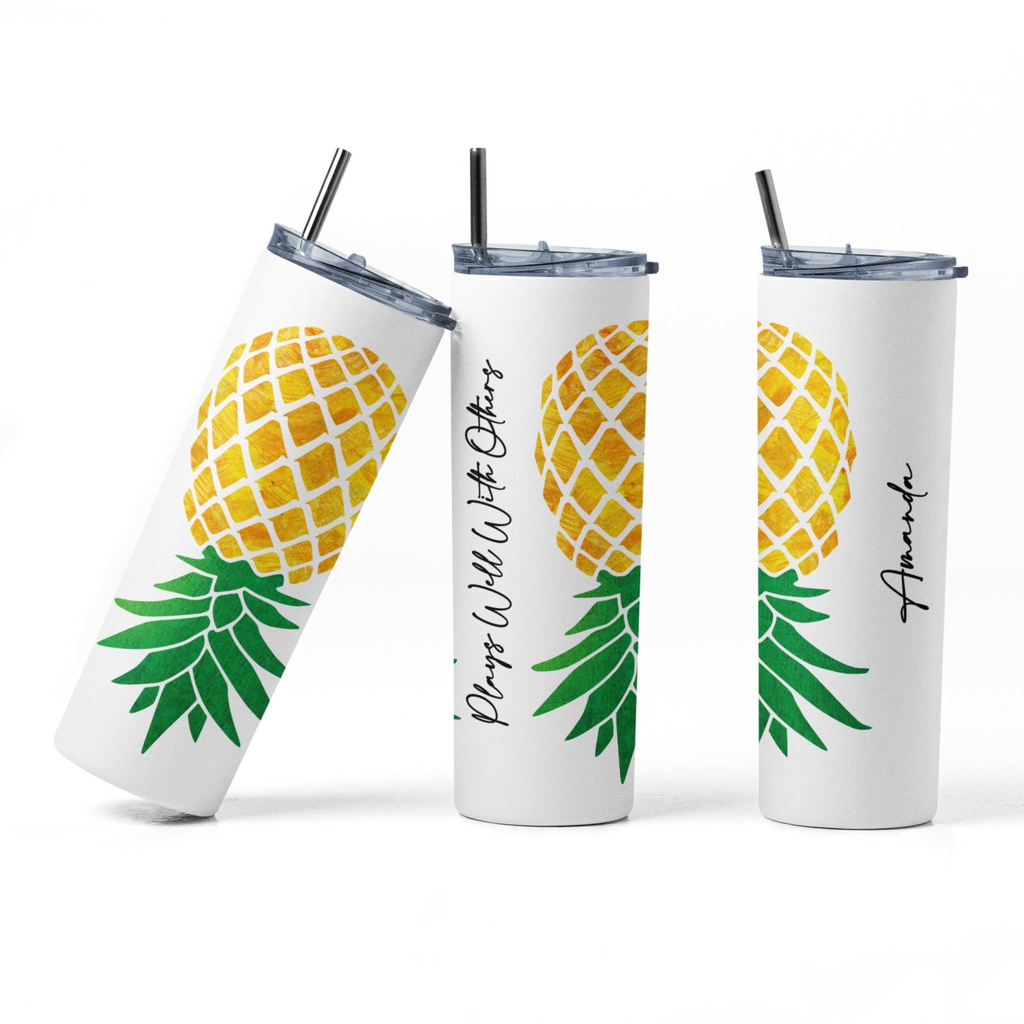 Yellow Upside Down Pineapple Personalized Glow Tumbler - Plays Well With Others Lifestyle