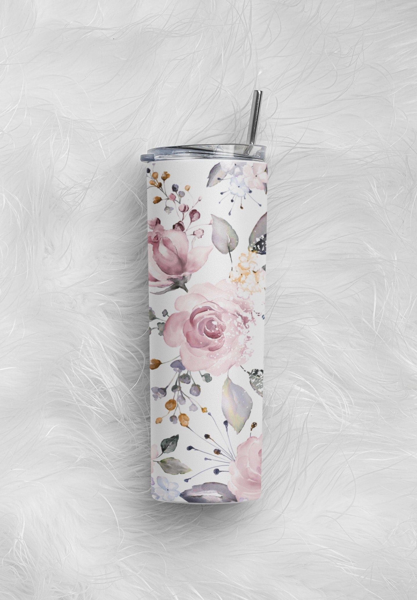 GLOW in the Dark Personalized Watercolor Floral Sublimation 20 oz Tumbler, Insulated Cup, Bridesmaid, Mother's Day, or Valentine gift.