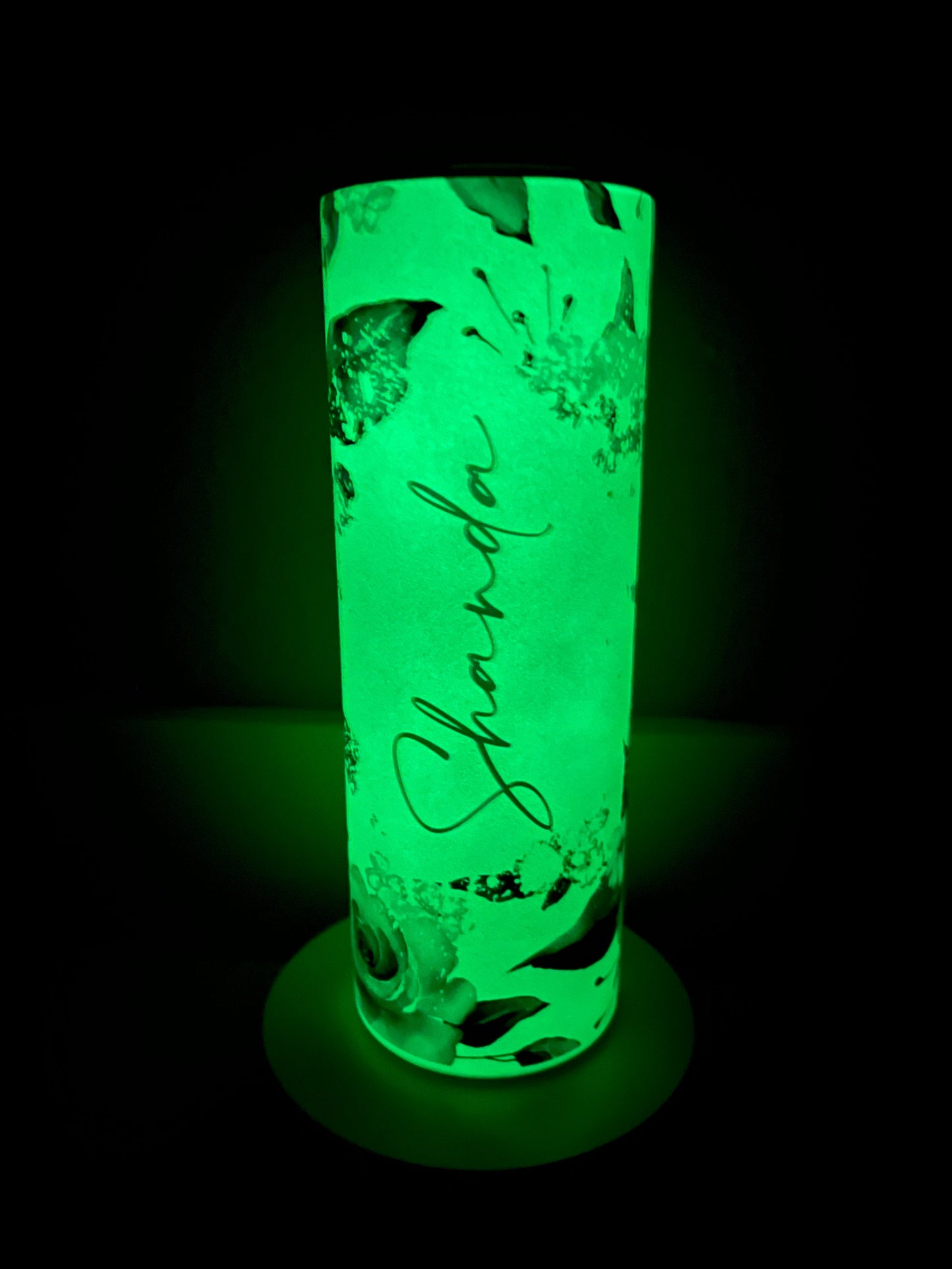 GLOW in the Dark Personalized Watercolor Floral Sublimation 20 oz Tumbler, Insulated Cup, Bridesmaid, Mother's Day, or Valentine gift.