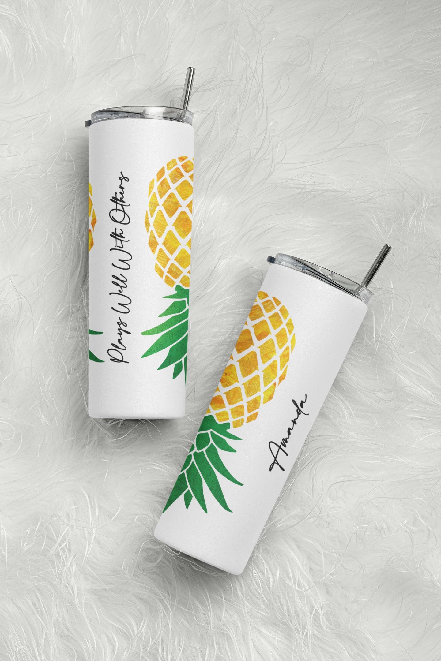 Yellow Upside Down Pineapple Personalized Glow Tumbler - Plays Well With Others Lifestyle