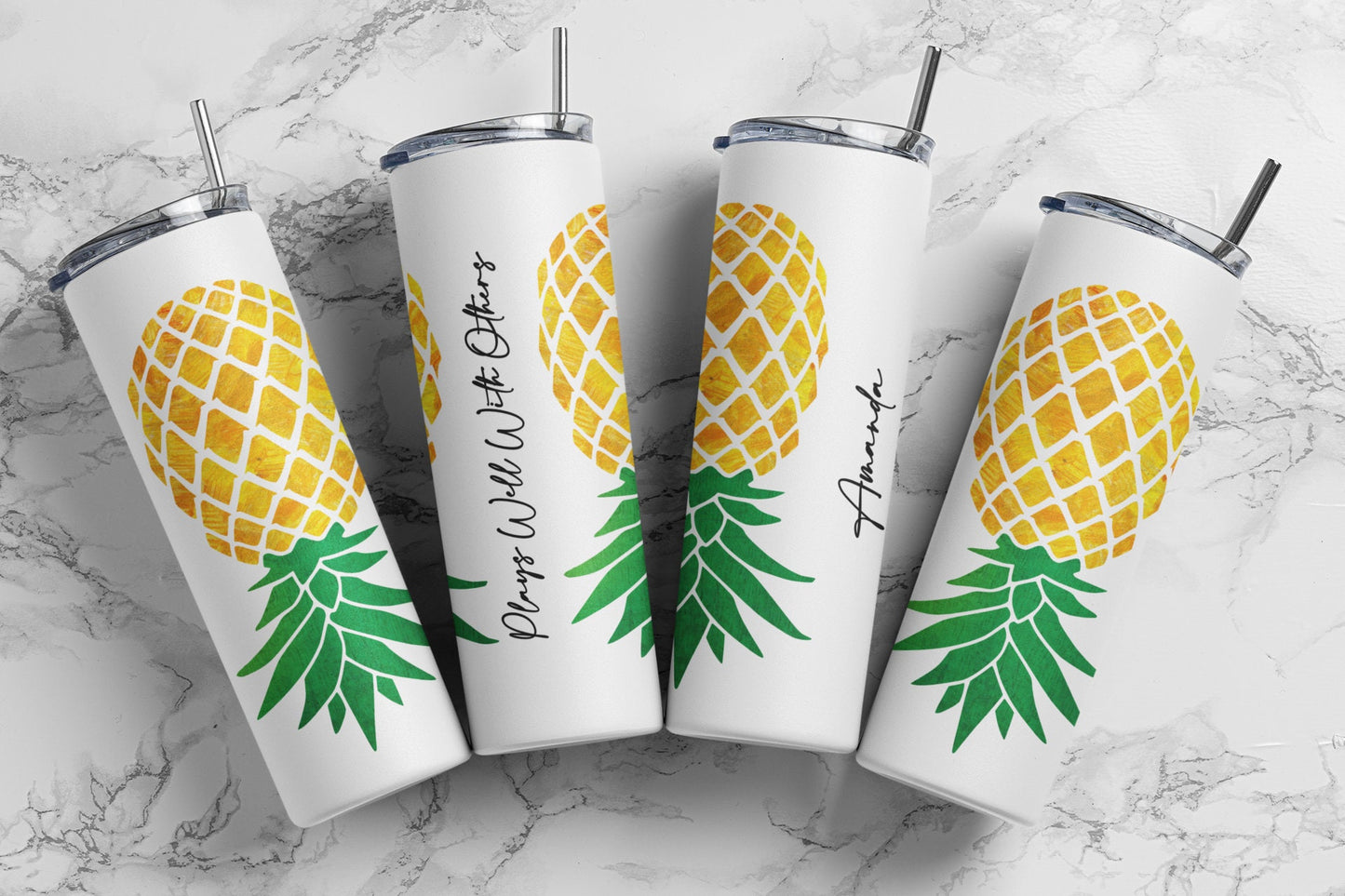 Yellow Upside Down Pineapple Personalized Glow Tumbler - Plays Well With Others Lifestyle