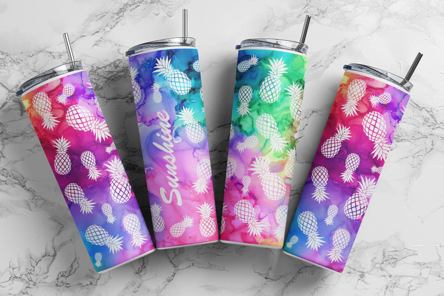 White Mini Upside Down Pineapple Personalized Glow Tumbler - Pineapple Lifestyle Gift
