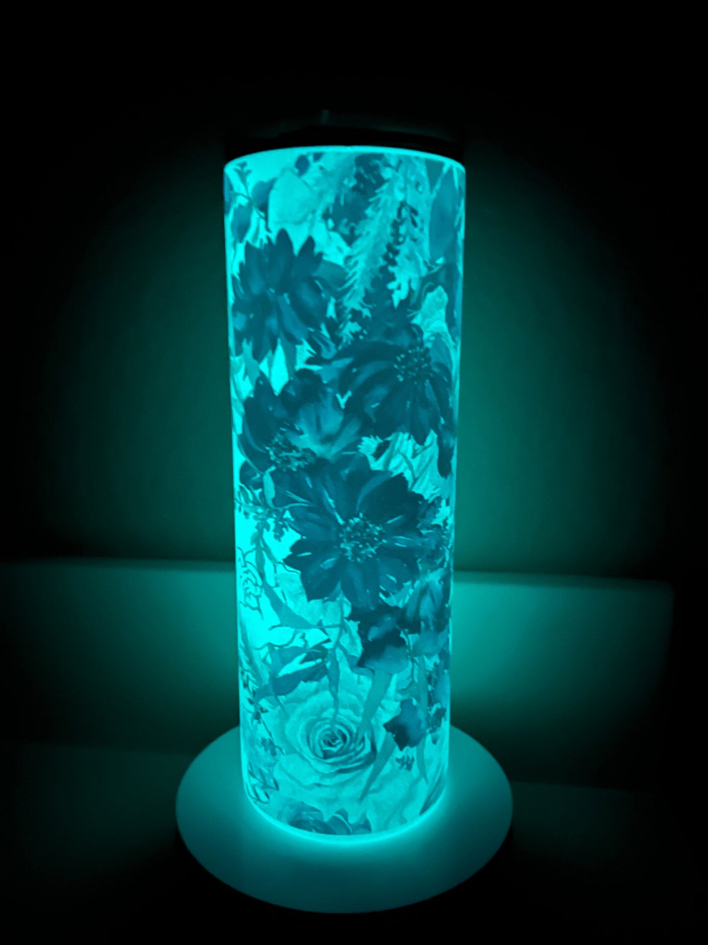 GLOW in the Dark Personalized Purple Floral 20 oz Skinny Tumbler