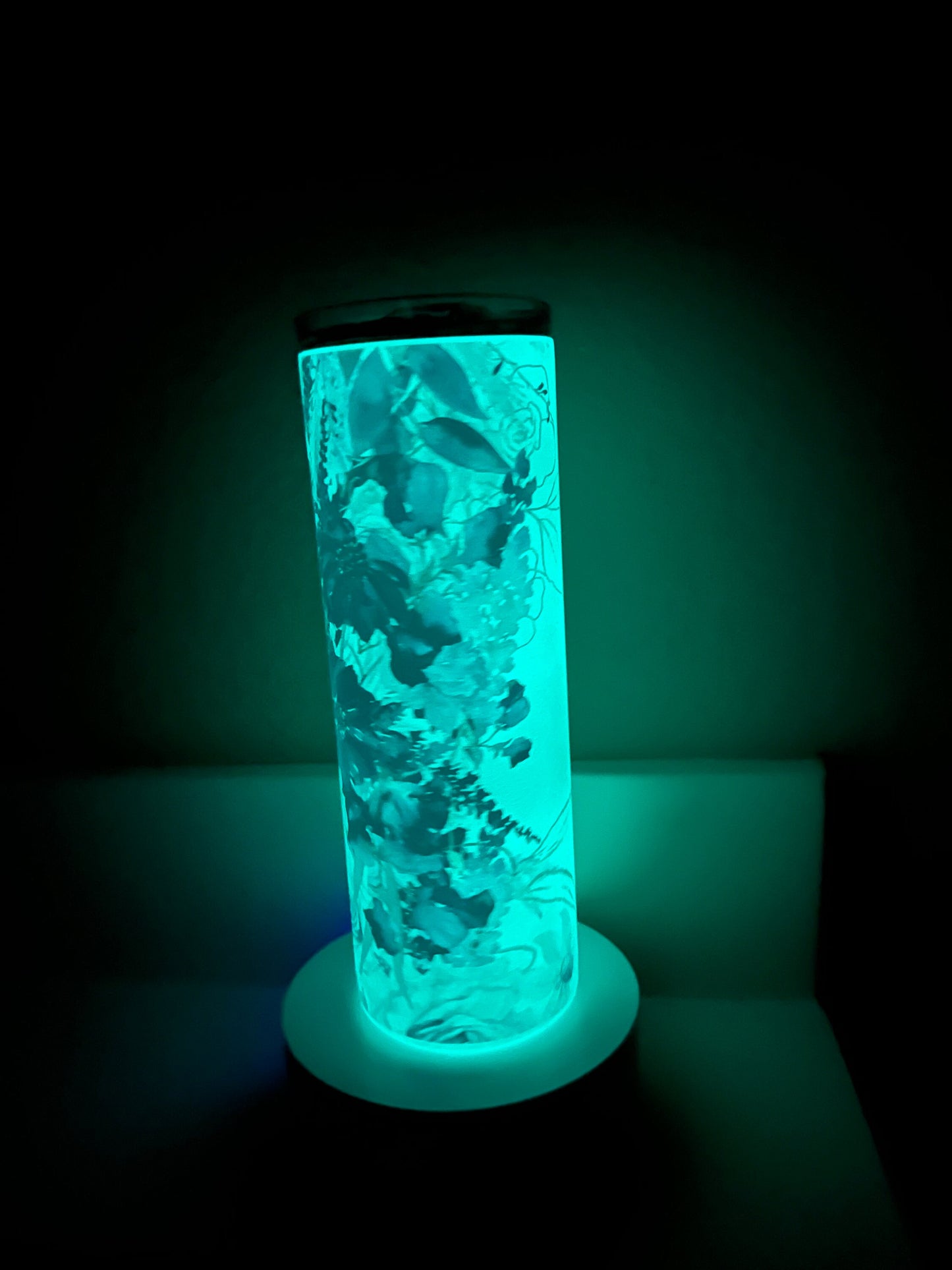 GLOW in the Dark Personalized Purple Floral 20 oz Skinny Tumbler