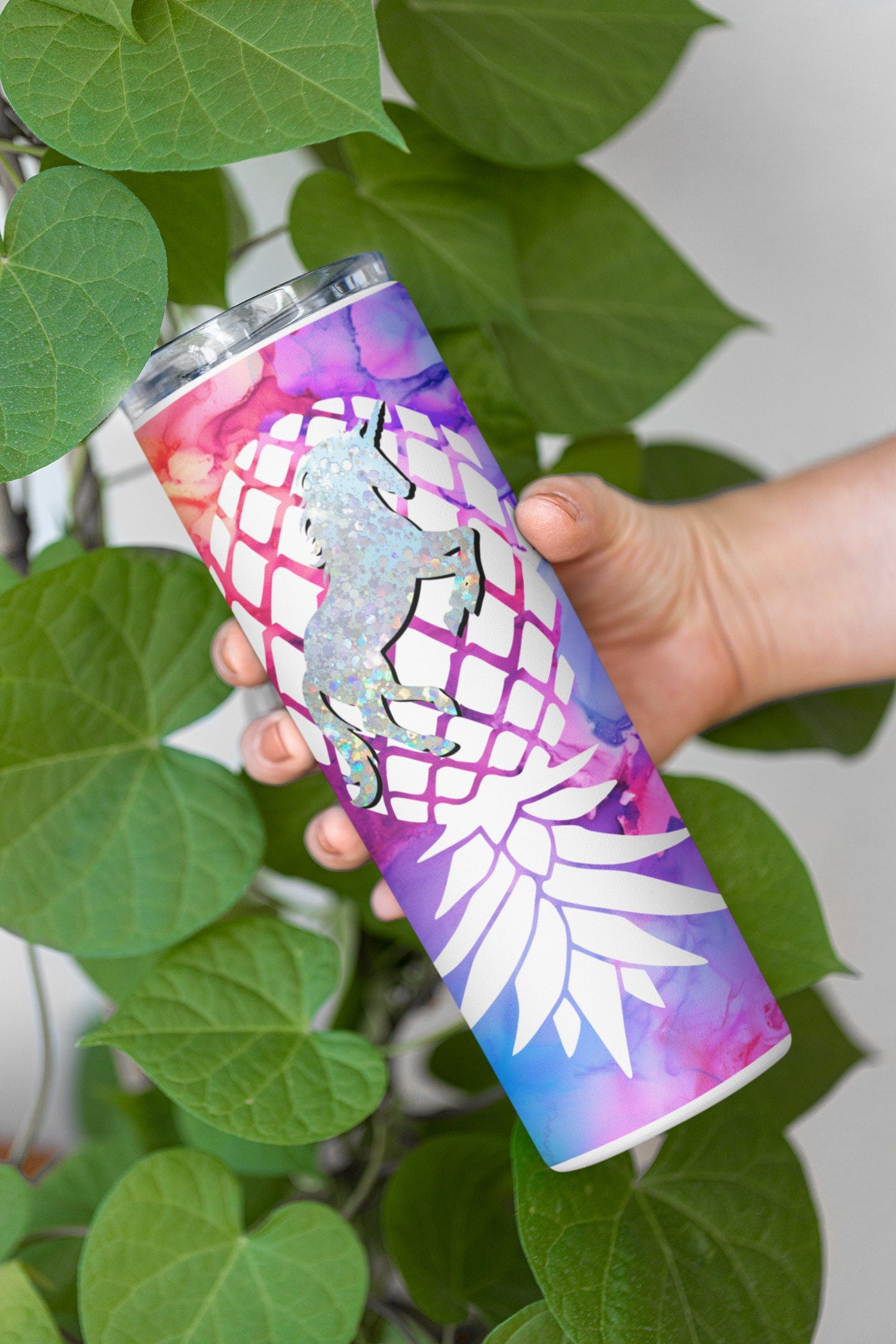 Rainbow Upside Down Pineapple Unicorn Glow Tumbler, Personalized Unicorn 20 oz Tumbler, Unicorn / Swinger / Lifestyle Cup, Gag Gift