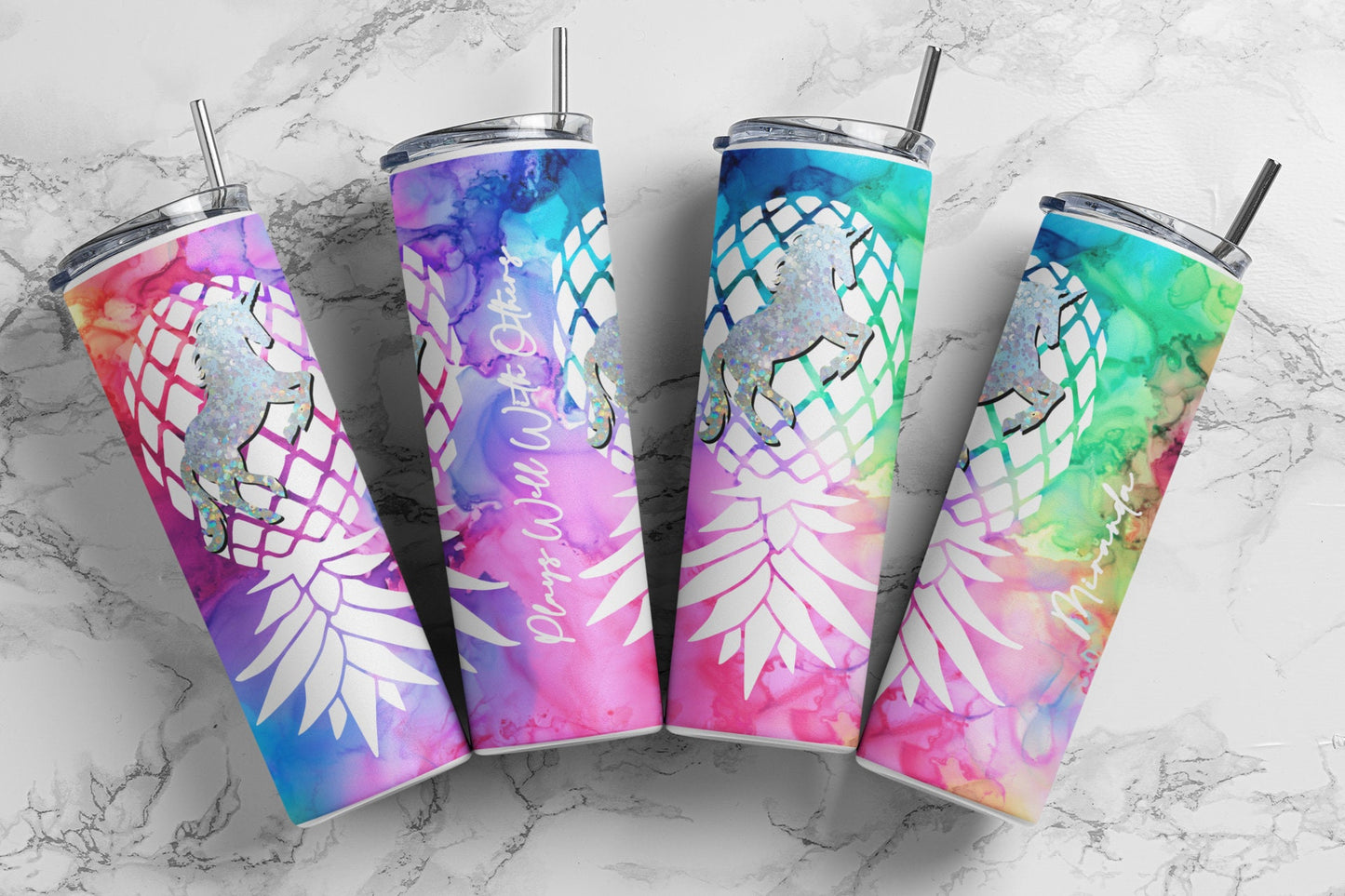 Rainbow Upside Down Pineapple Unicorn Glow Tumbler, Personalized Unicorn 20 oz Tumbler, Unicorn / Swinger / Lifestyle Cup, Gag Gift