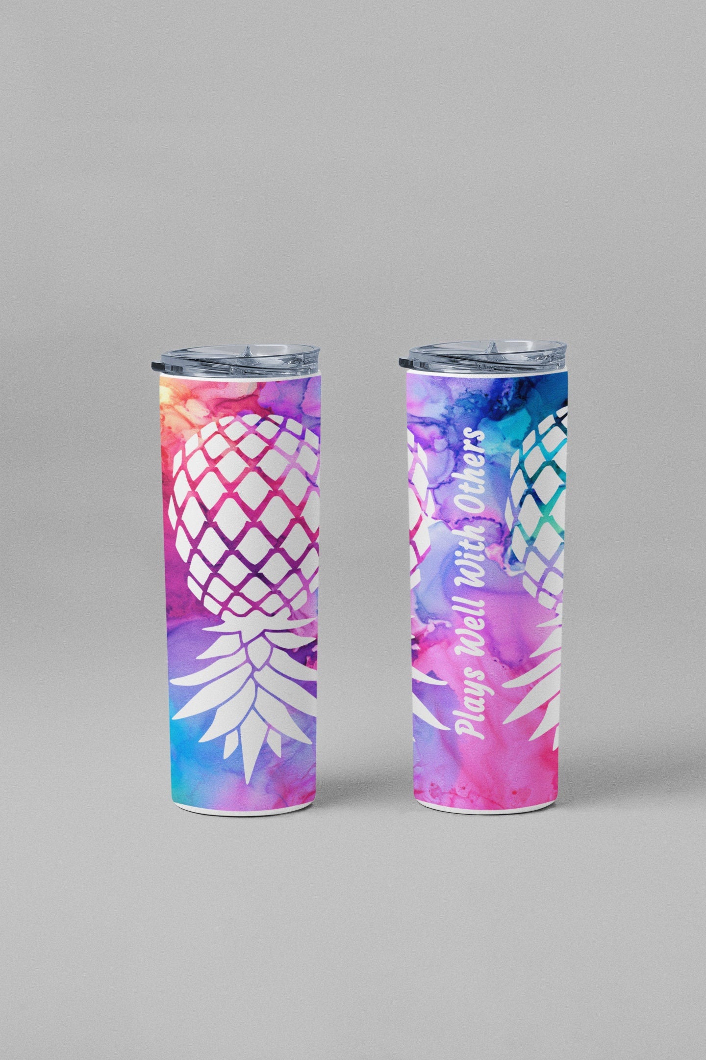Bold White Upside Down Pineapple Personalized Glow Tumbler - Plays Well With Others Lifestyle Gift