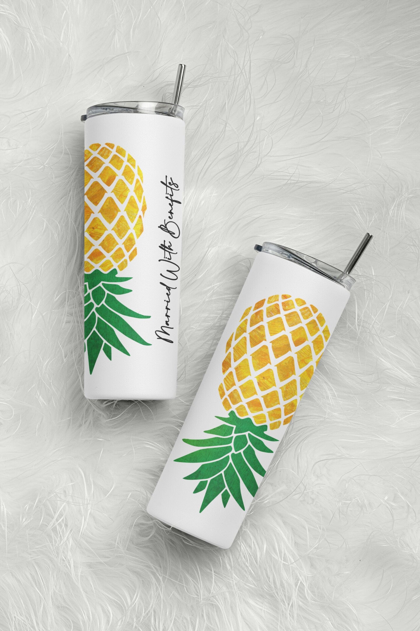 Yellow Upside Down Pineapple Personalized Glow Tumbler - Married With Benefits Lifestyle