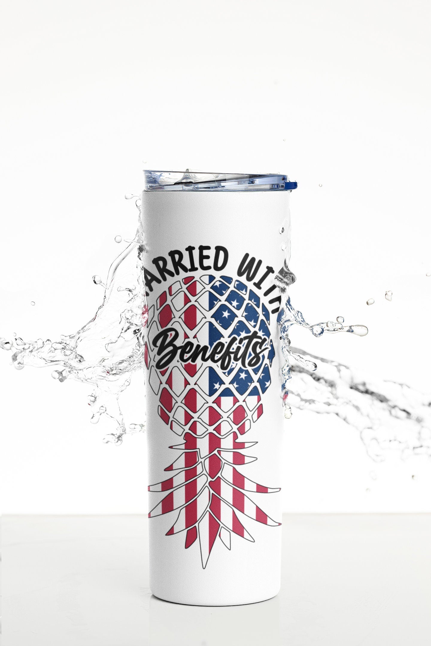 Flag Upside Down Pineapple Tumbler, Married With Benefits Flag Pineapple Cup, Sublimated 20 oz Tumbler Gift, Lifestyle / Swinger Tumbler