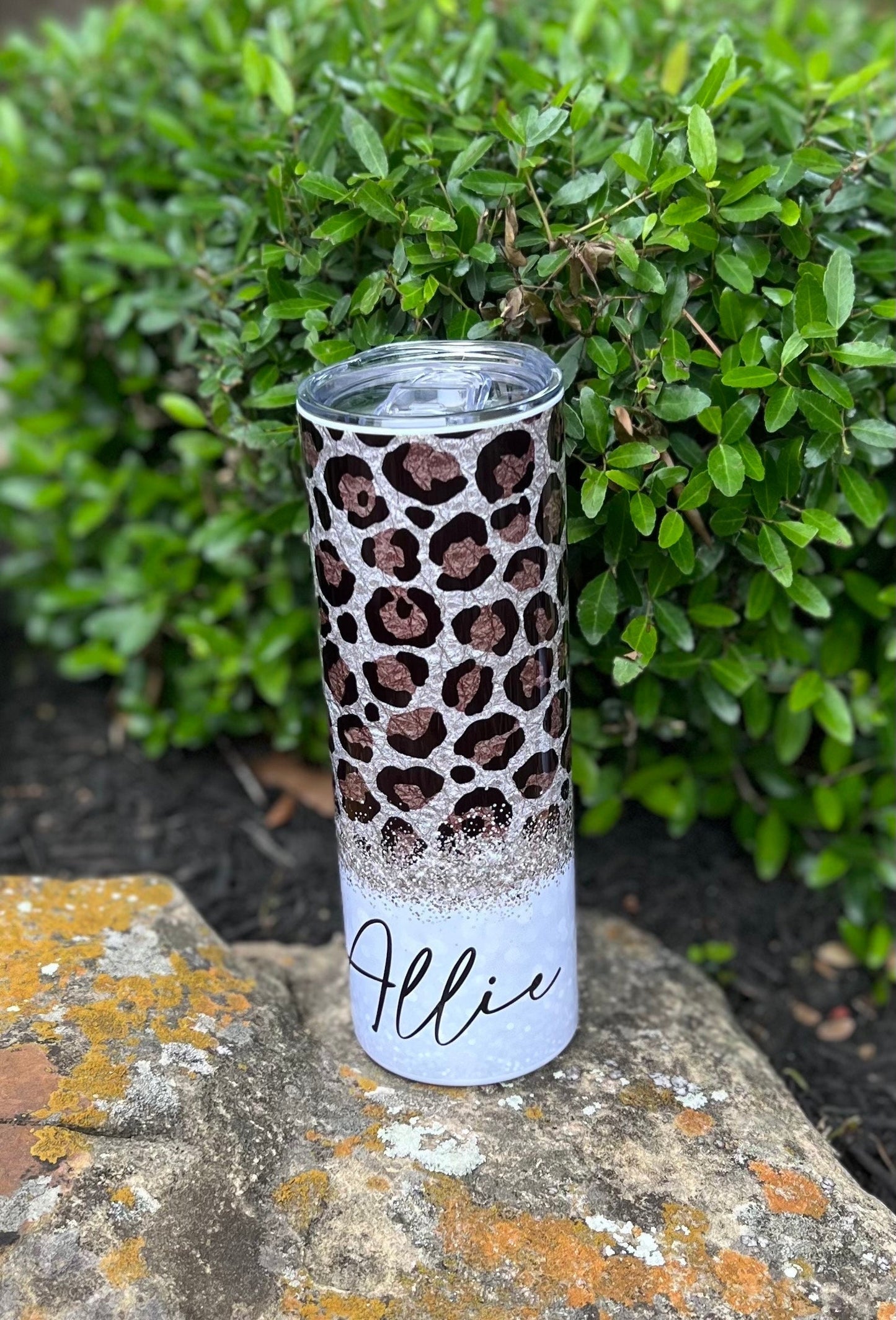 Personalized Cheetah Print Tumbler, Personalized Jaguar Print 20 oz Skinny Insulated Cup, Animal Lover Gift, Gold and Black Drinkware