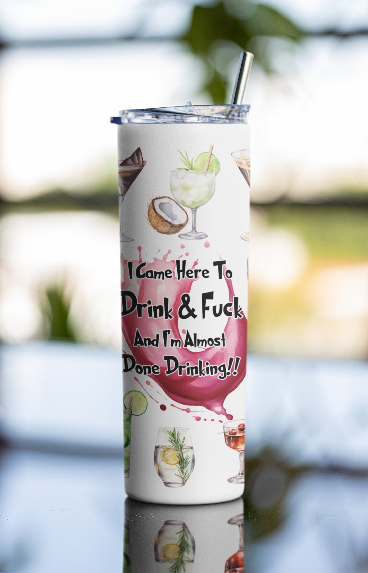 Personalized Cocktail Tumbler, Cocktail Drinking and Fucking 20 oz Skinny Sublimated Cup, Drinking Party Accessory, Gag Gift