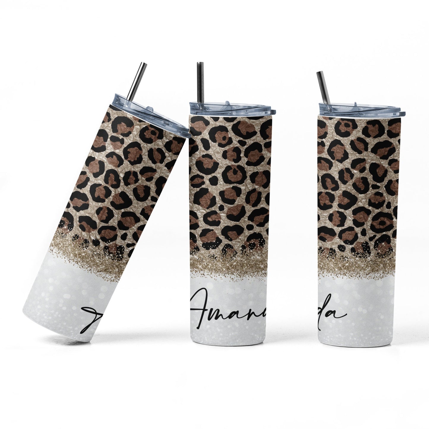 Personalized Cheetah Print Tumbler, Personalized Jaguar Print 20 oz Skinny Insulated Cup, Animal Lover Gift, Gold and Black Drinkware