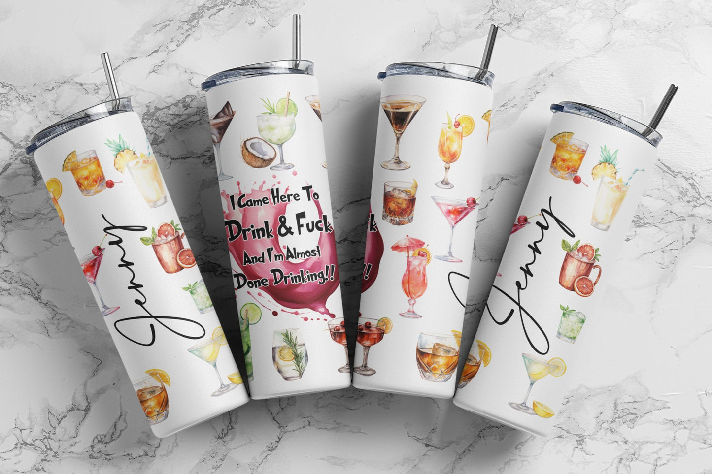 Personalized Cocktail Tumbler, Cocktail Drinking and Fucking 20 oz Skinny Sublimated Cup, Drinking Party Accessory, Gag Gift