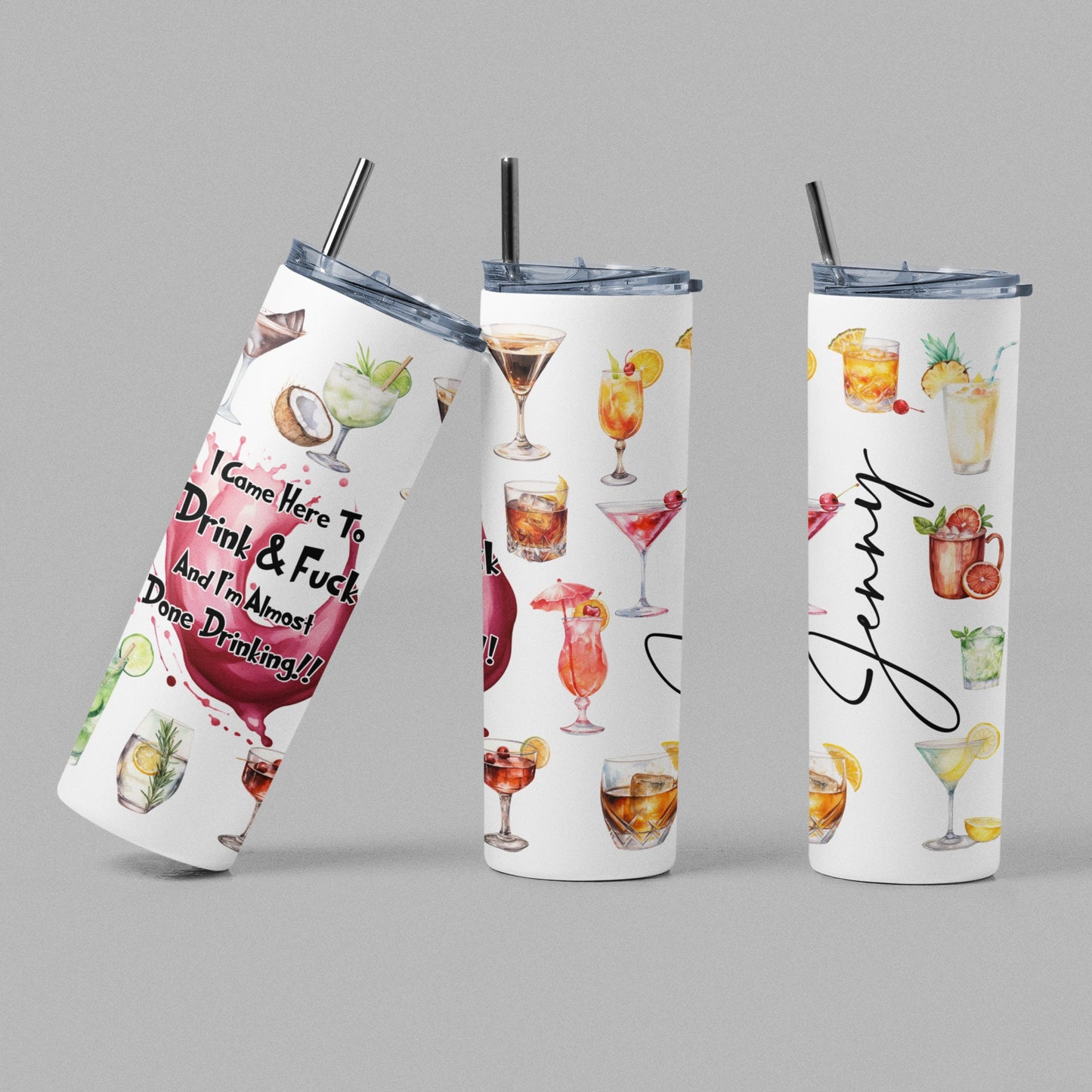 Personalized Cocktail Tumbler, Cocktail Drinking and Fucking 20 oz Skinny Sublimated Cup, Drinking Party Accessory, Gag Gift