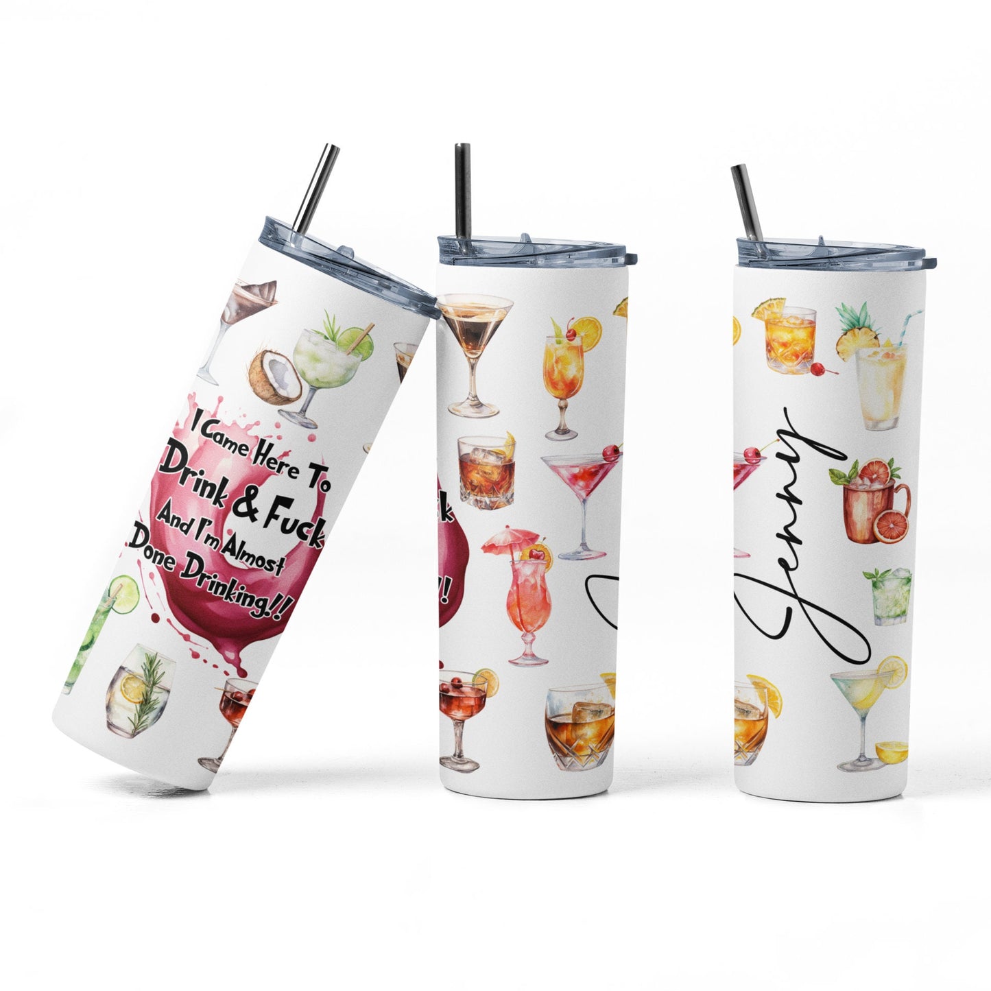Personalized Cocktail Tumbler, Cocktail Drinking and Fucking 20 oz Skinny Sublimated Cup, Drinking Party Accessory, Gag Gift