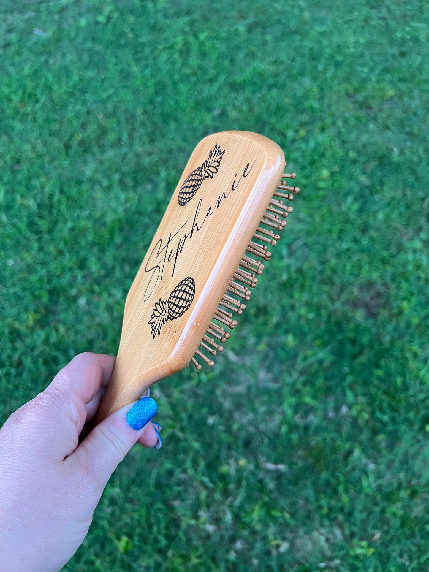 Personalized Upside Down Pineapple Brush, Bamboo Wooden Paddle Hair Brush, Engraved Hair Accessory, Women's Birthday Gift, Gag Gift