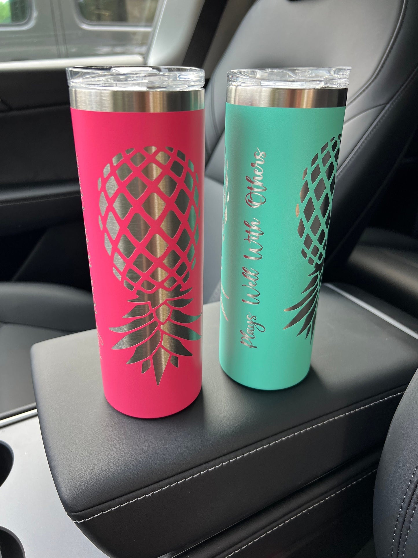 Upside Down Pineapple Plays Well With Others Tumbler, Swinger / Lifestyle Tumbler, Laser Etched Skinny 20 oz Cup, Gag Gift, Insulated Cup