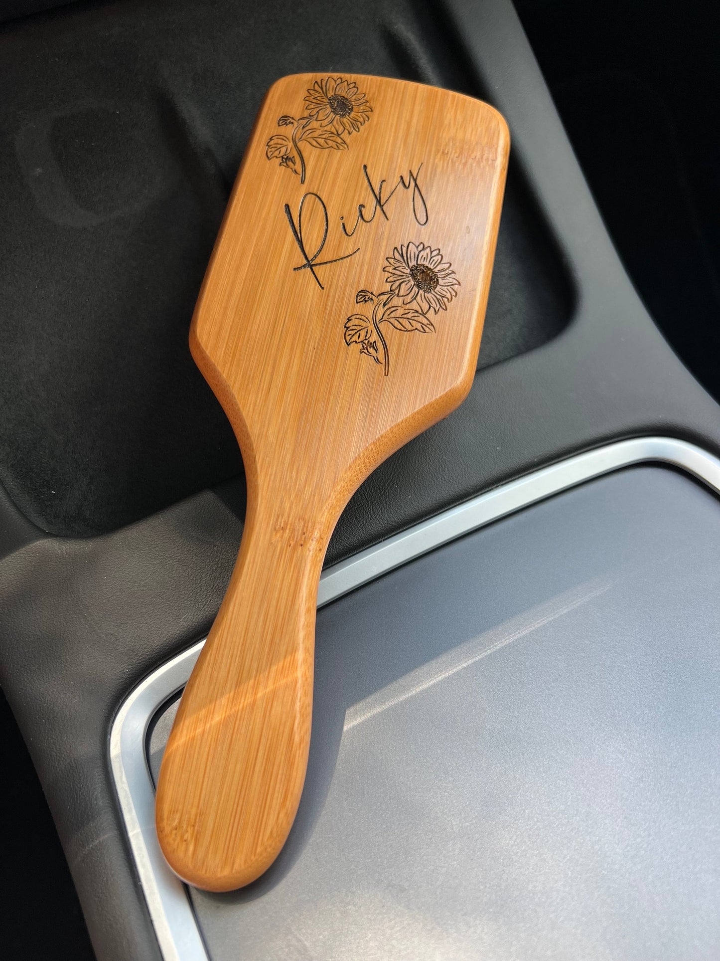 Personalized Bamboo Hair Brush, Sunflower Wooden Paddle Hair Brush, Strawberry and Blue Berry Hair Accessory, Women's Birthday Gift
