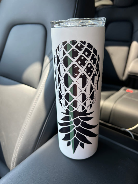 Thin Green Line Upside Down Pineapple Personalized Glow Tumbler