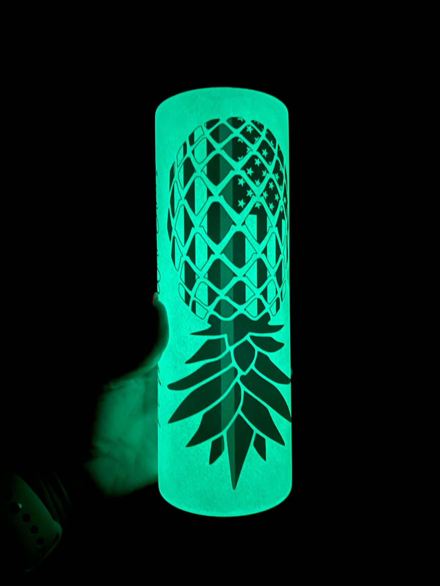 Thin Green Line Upside Down Pineapple Personalized Glow Tumbler