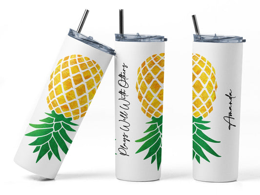 PERSONALIZED Upside Down Yellow Pineapple Plays Well With Others Sublimation 20 oz Tumbler, Swinger/Lifestyle Tumbler, Gag Gift