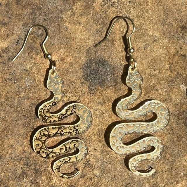 Acrylic gold mirrored snake earrings, snake earrings, Boho snake earrings, acrylic earrings, dangly earrings, reptile earrings.