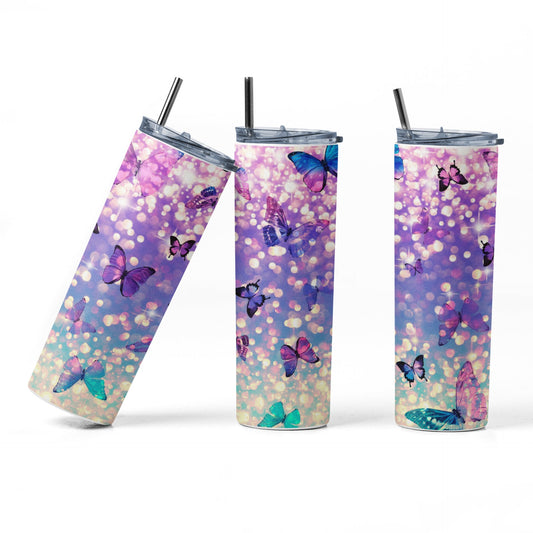 Butterfly  20 oz Skinny Insulated Tumbler, Ladies tumbler, Butterfly cup