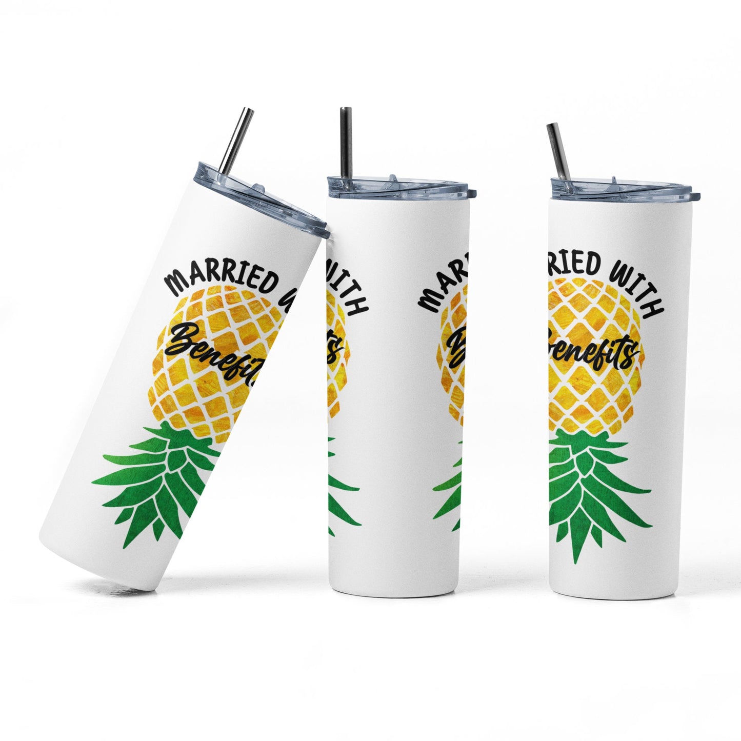 Married  With Benefits Upside Down Pineapple Sublimation 20 oz Tumbler, Lifestyle/Swinger Tumbler, Gag Gift, Insulated Cup