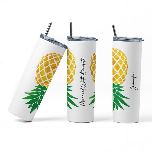 PERSONALIZED Yellow Upside Down Pineapple Married With Benefits Sublimation 20 oz Tumbler, Swinger/Lifestyle Tumbler,Gag Gift, Insulated cup