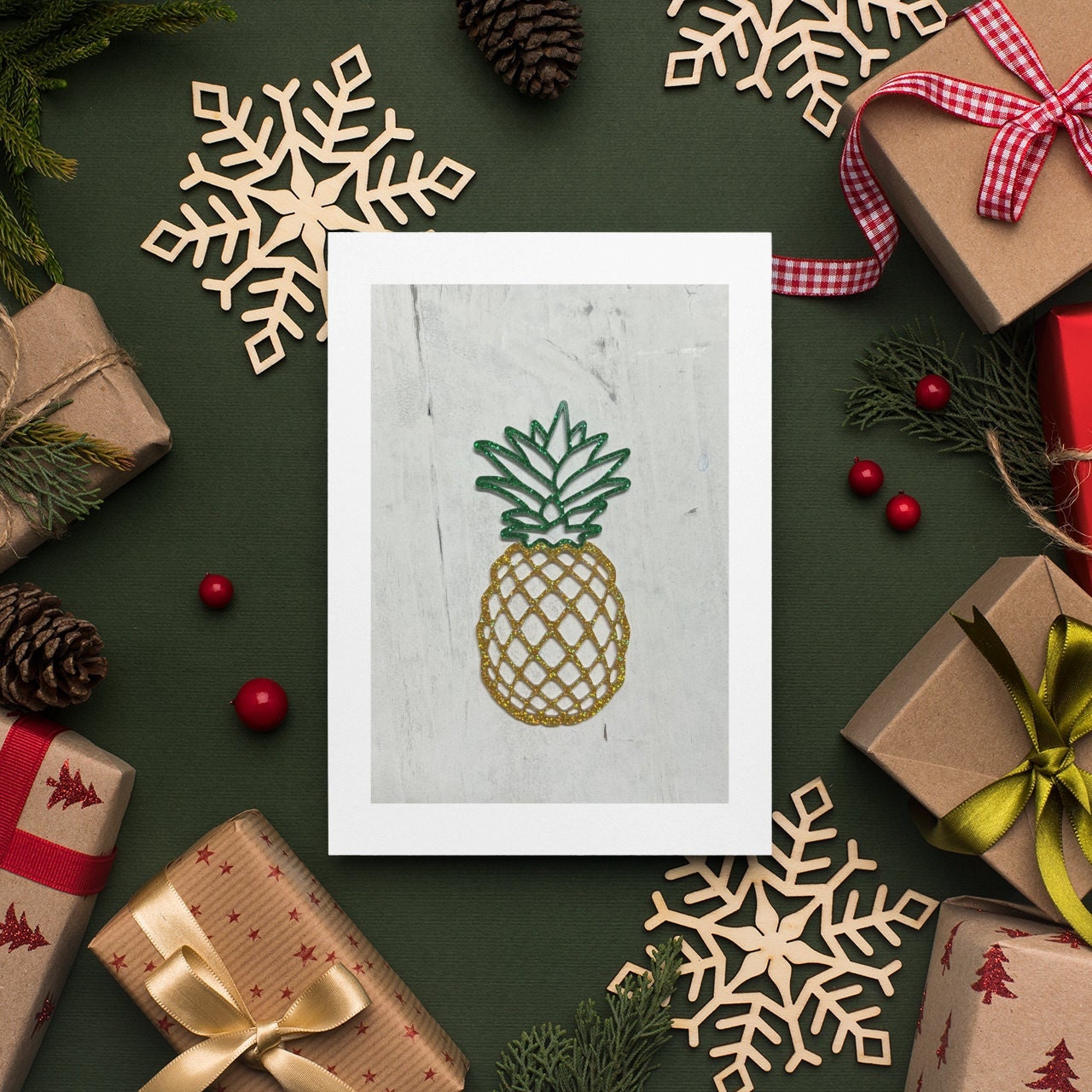 Glitter Pineapple Ornament, Pineapple tag