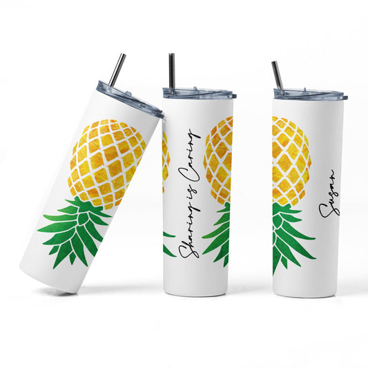 Upside Down Pineapple Sharing is Caring Personalized Glow Tumbler