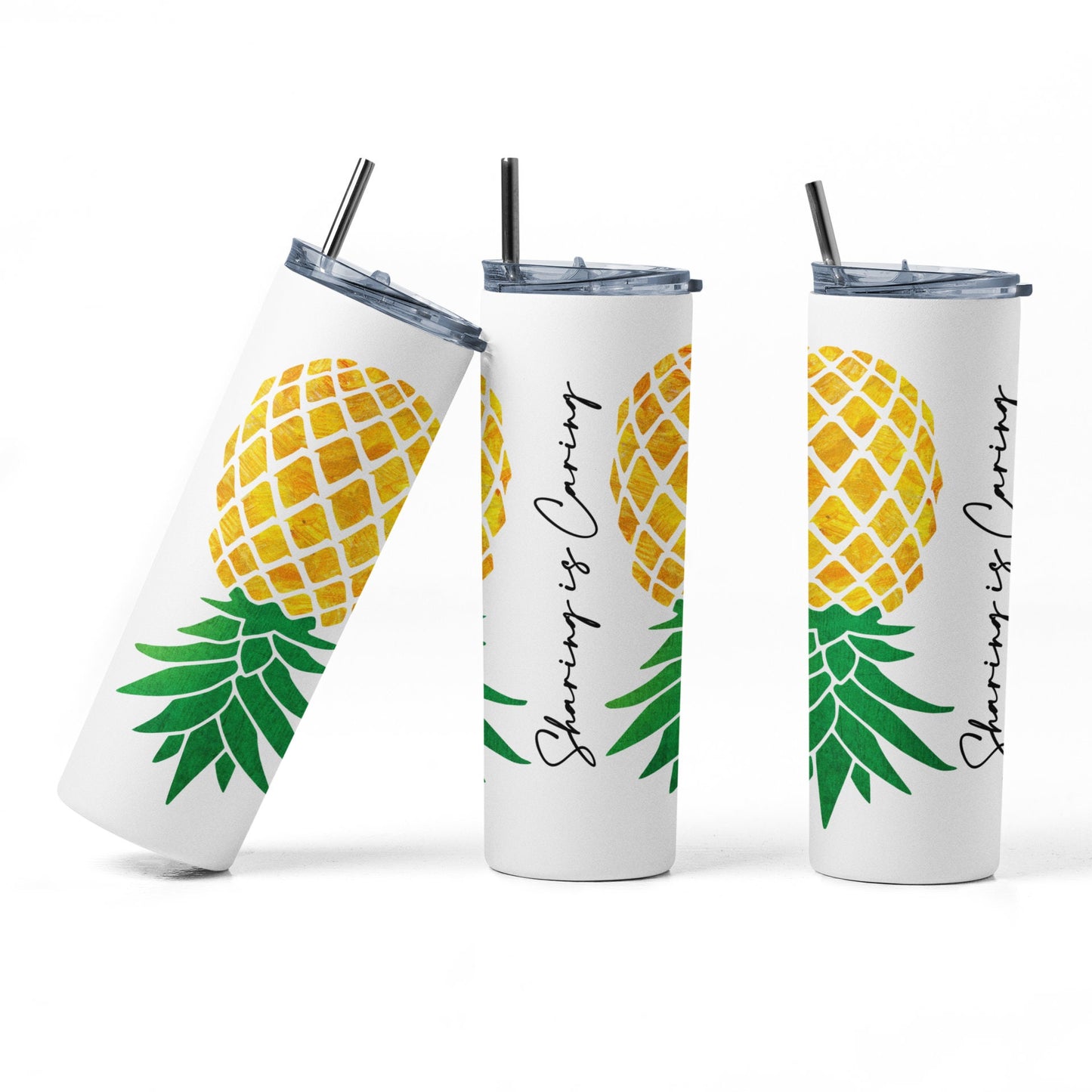 Yellow Upside Down Pineapple Sharing is Caring Glow Tumbler - Pineapple Lifestyle Gift