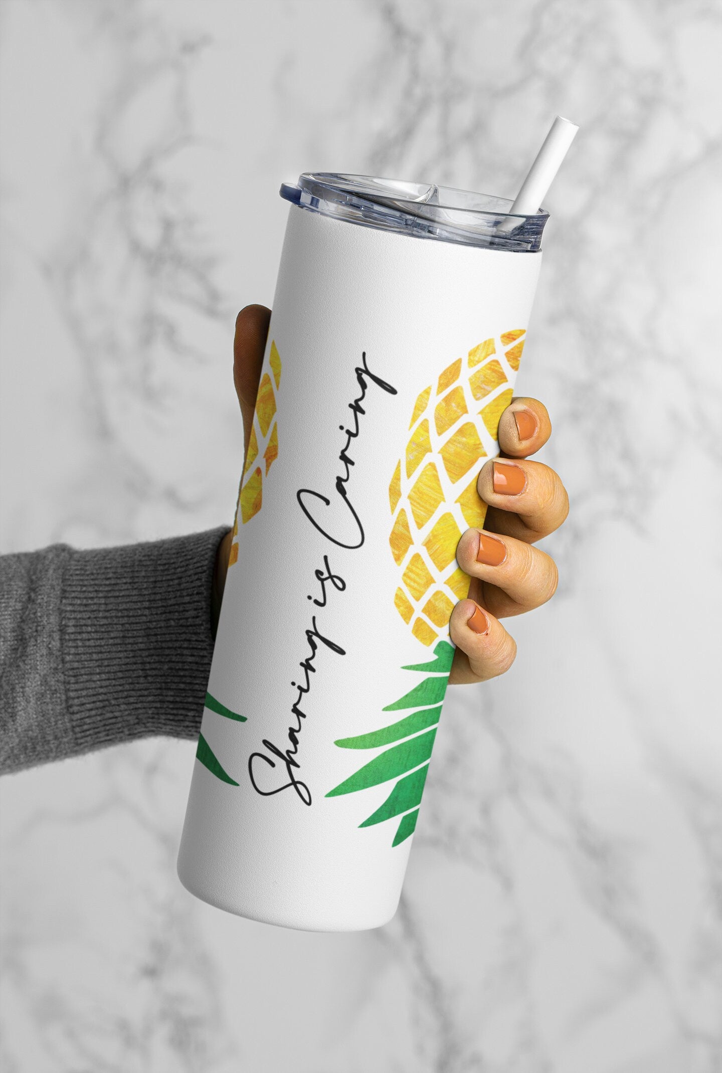 Upside Down Pineapple Sharing is Caring Personalized Tumbler