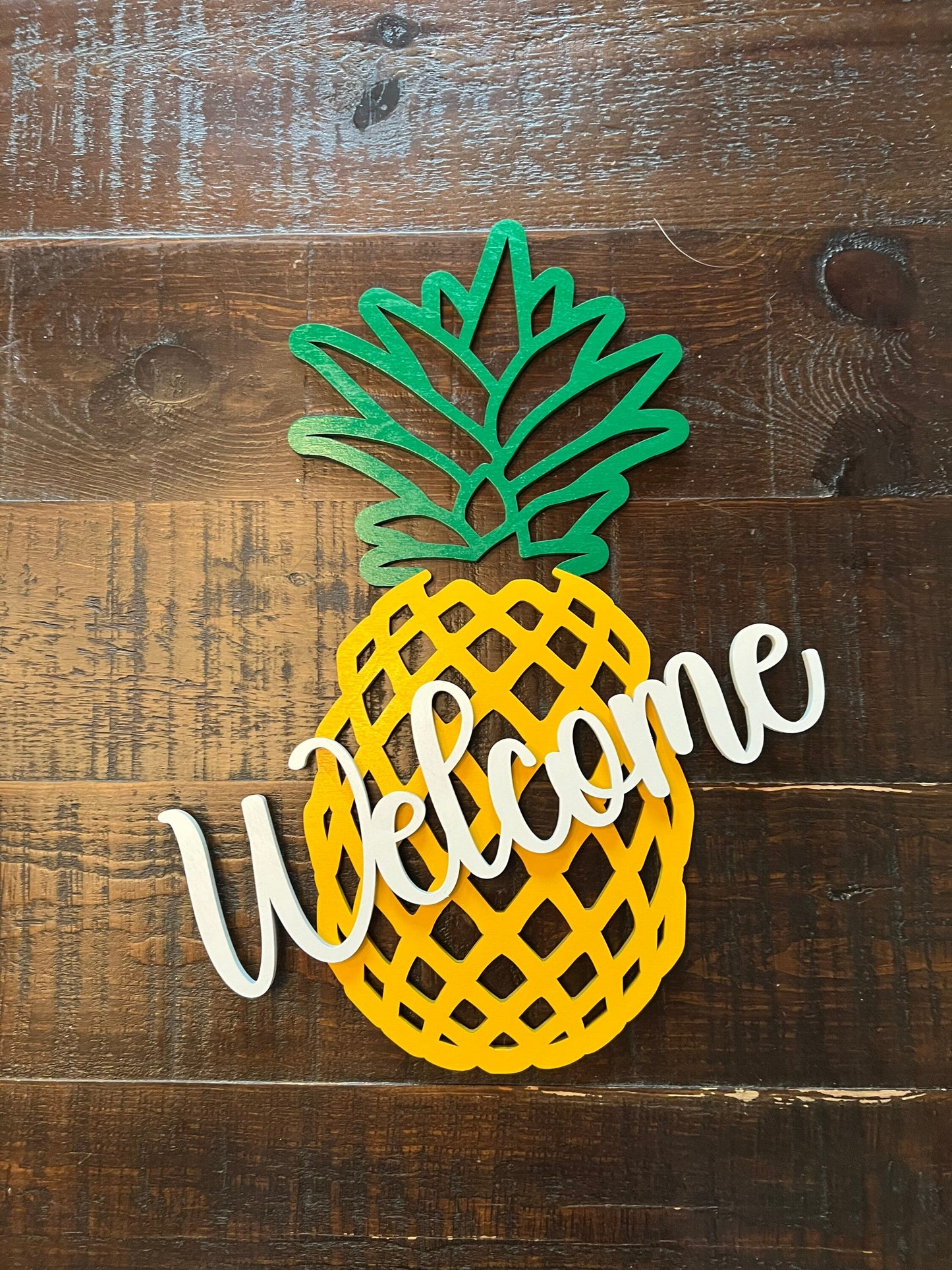 Wooden Pineapple Welcome Door Sign , Wood Decor, Wooden sign, Laser Cut sign, Pineapple Welcome Sign