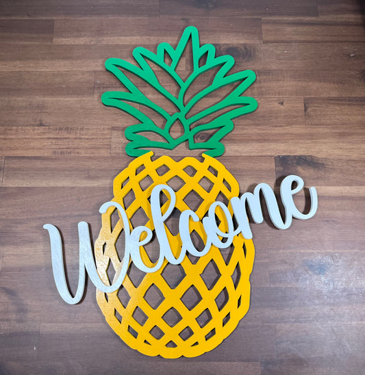 Wooden Pineapple Welcome Door Sign , Wood Decor, Wooden sign, Laser Cut sign, Pineapple Welcome Sign