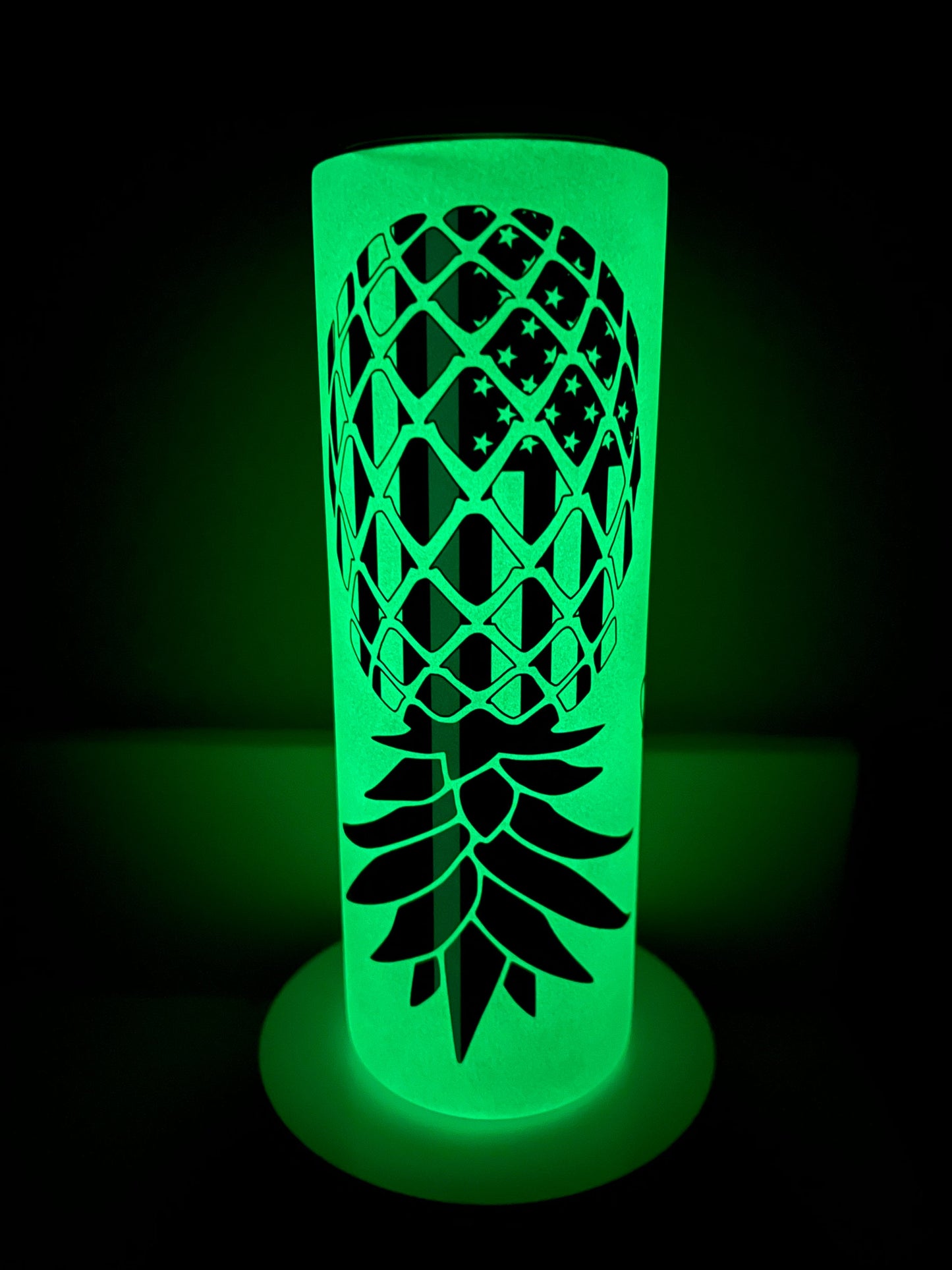 GLOW in the  Dark Thin Blue Line LEO Upside Down Pineapple Plays Well With Others Sublimation 20 oz Tumbler, Lifestyle/Swinger/Gag Gift