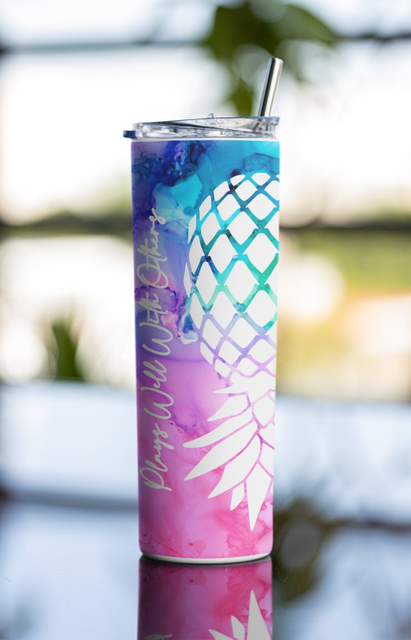 White Upside Down Pineapple Bi Colored Glow Tumbler - Plays Well With Others Lifestyle Gift