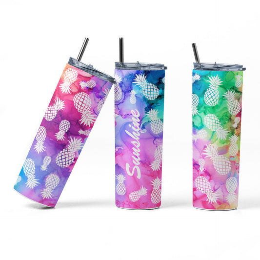 PERSONALIZED Random White Mini Upside Down Pineapple Sublimation 20 oz Tumbler,  Swinger/Lifestyle Tumbler, Gag Gift, Bi Rainbow cup