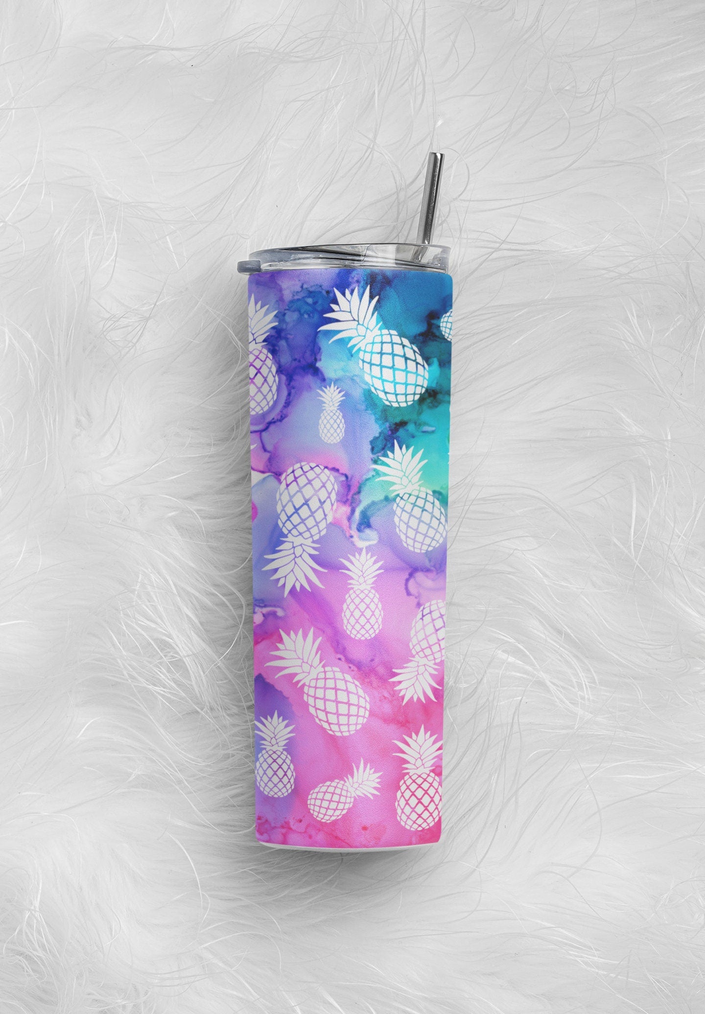 Mini White Upside Down Pineapple Rainbow Tumbler