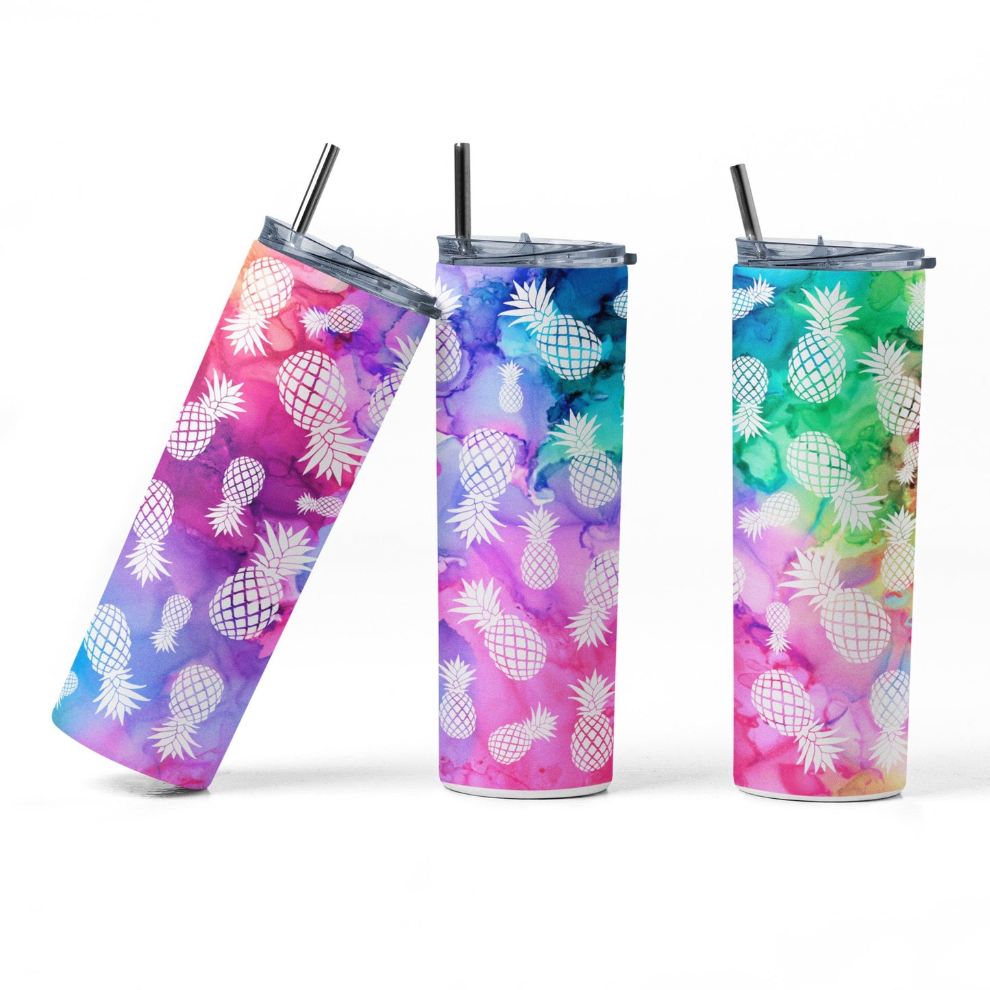 Mini White Upside Down Pineapple Rainbow Tumbler