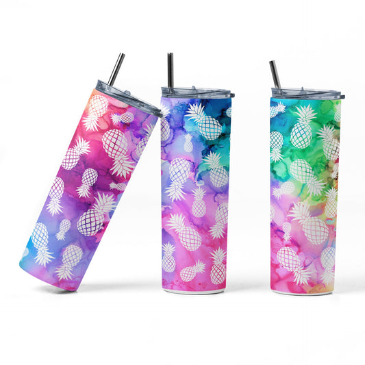 Mini White Upside Down Pineapple Rainbow Tumbler