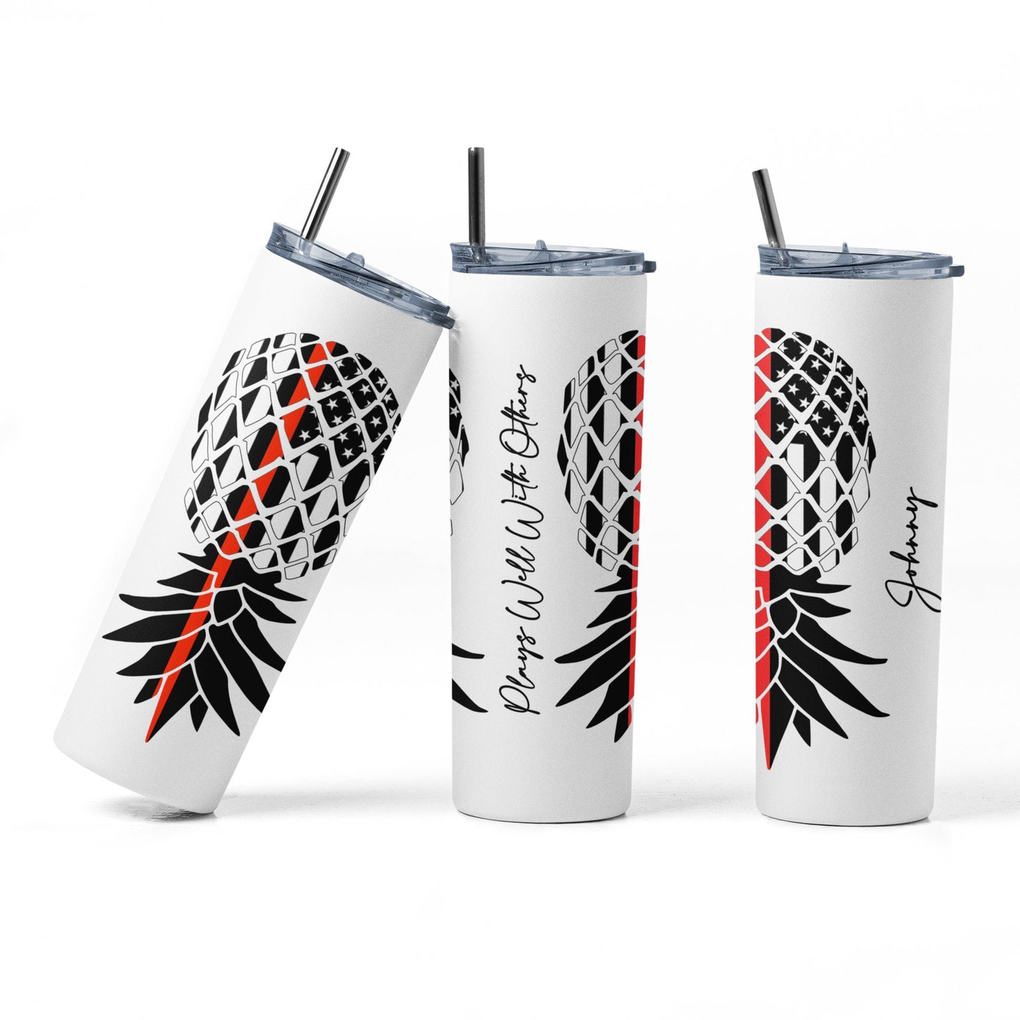 Upside Down Thin RED Line Fire Fighter Personalized Tumbler - Plays Well With Others Lifestyle