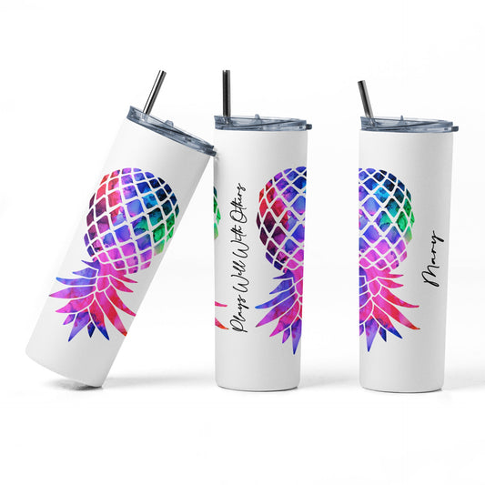 PERSONALIZED Upside Down Pineapple Glow Tumbler, Swinger Pineapple Cup, Swinger Lifestyle Accessory, Gag Gift, Glow in the dark 20 oz Cup