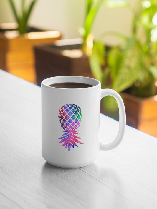 Bi Colored Upside Down Pineapple 15 oz Coffee Mug