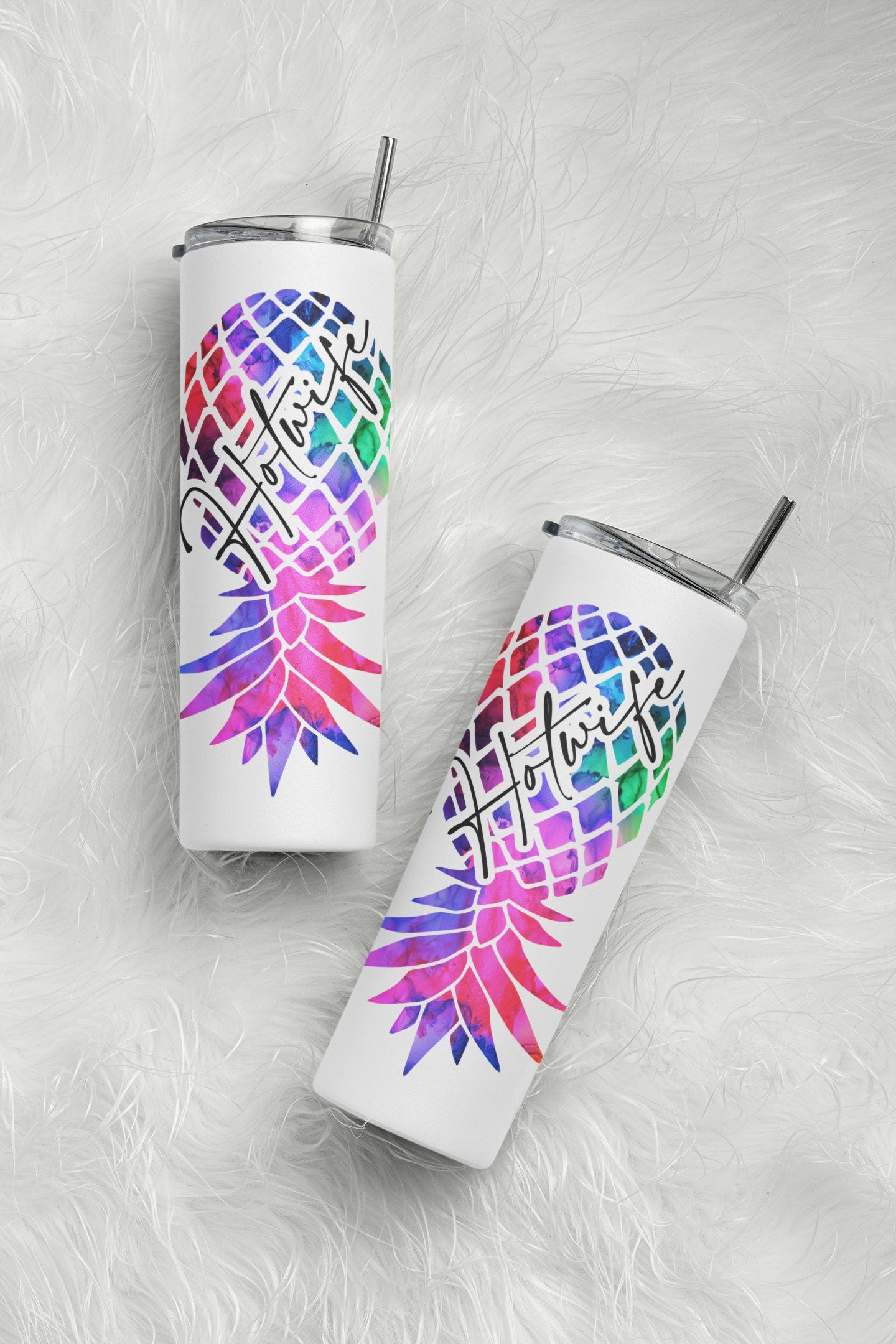 Hotwife Multicolored Upside Down Pineapple 20 oz Tumbler, Swinger Lifestyle Insulated Cup