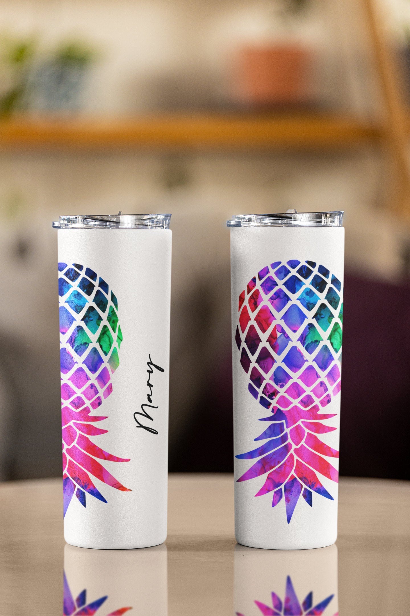 Bi Colored Upside Down Pineapple Personalized Glow Tumbler - Plays Well With Others Bi Lifestyle