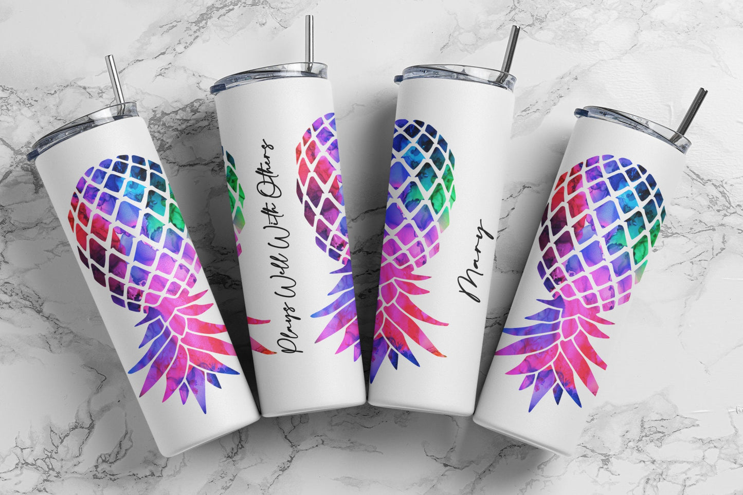 Bi Colored Upside Down Pineapple Personalized Glow Tumbler - Plays Well With Others Bi Lifestyle